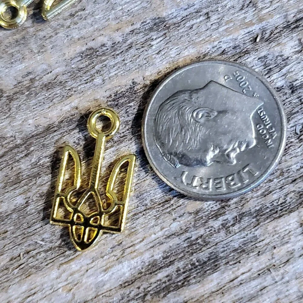 Gold Ukraine National Emblem Ukrainian Symbol 18x9mm Charms Pendants 10 pcs